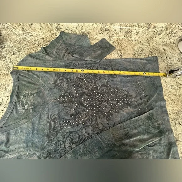 Green Source Y2K Studded Embelished V Neck Paisley Tunic Top Rock Grunge Size L - Picture 9 of 9